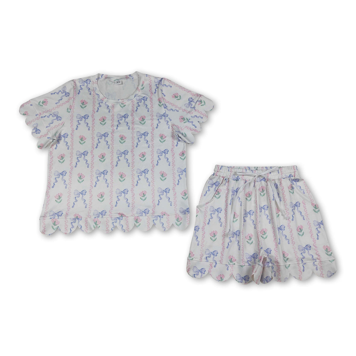 Short sleeves floral bow top shorts adult women outfits