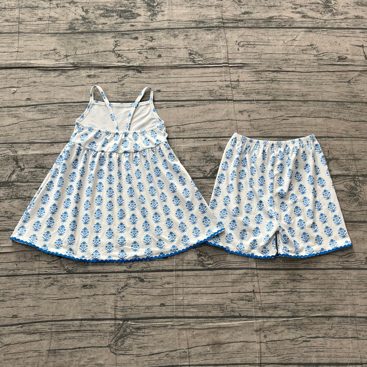 Straps blue floral tunic shorts kids girls summer outfit