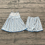 Straps blue floral tunic shorts kids girls summer outfit