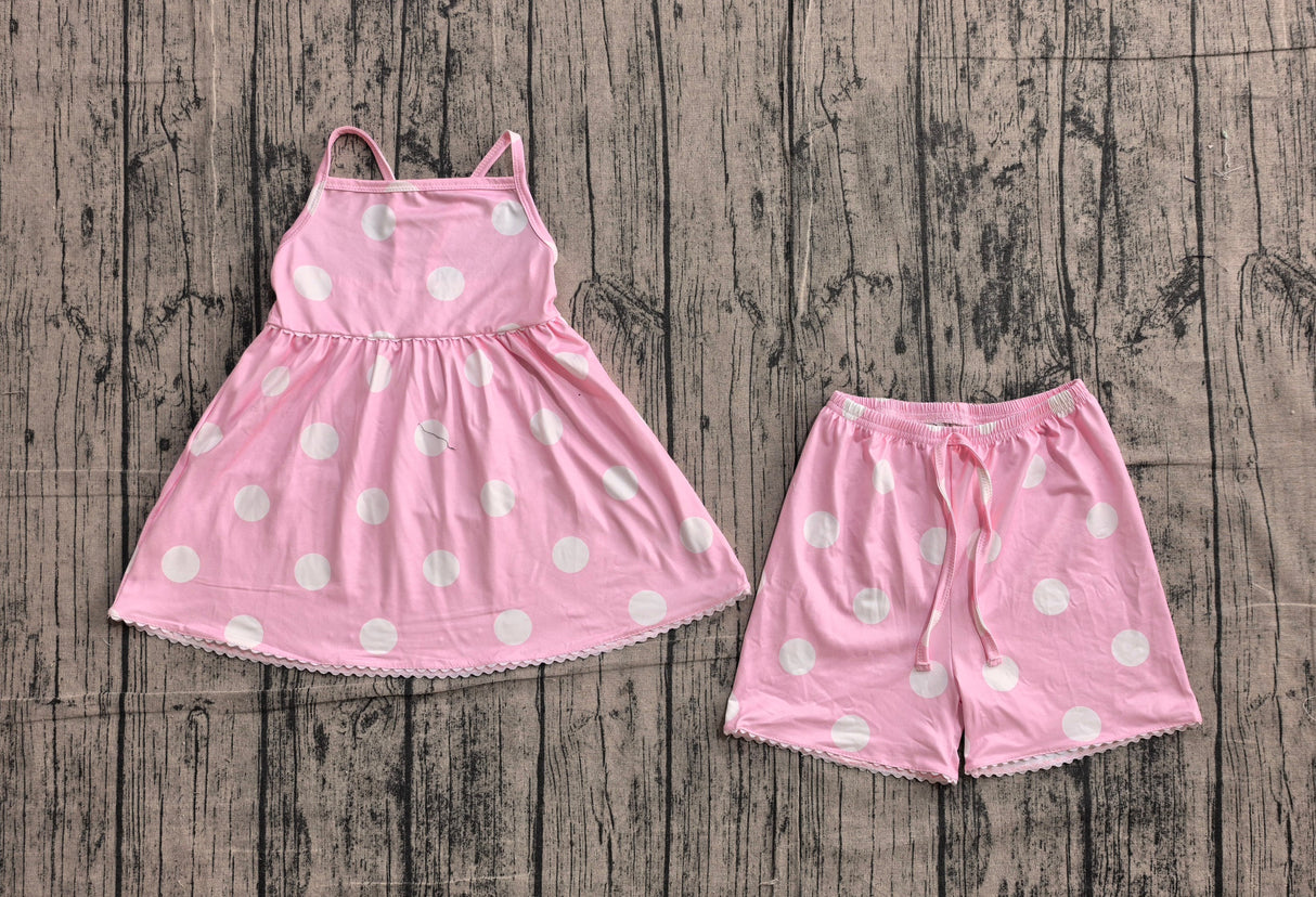Pink straps polka dots tunic shorts girls summer clothes