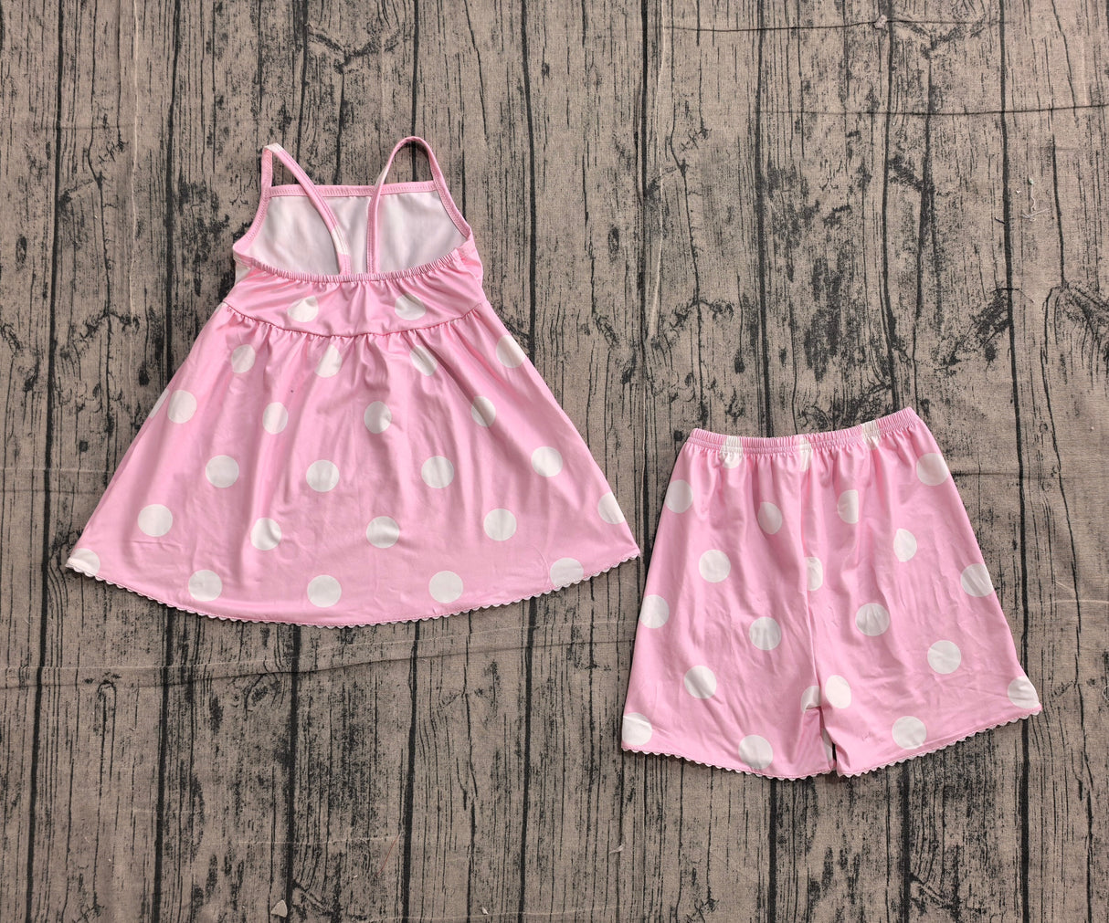 Pink straps polka dots tunic shorts girls summer clothes