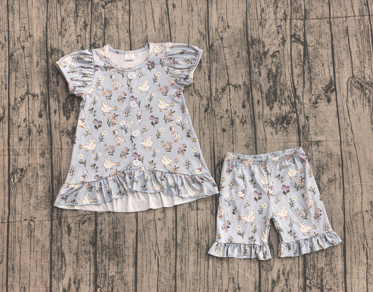 Short sleeves floral goose bow baby girls summer outfits