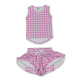 Sleeveless pink plaid top shorts girls active wear set