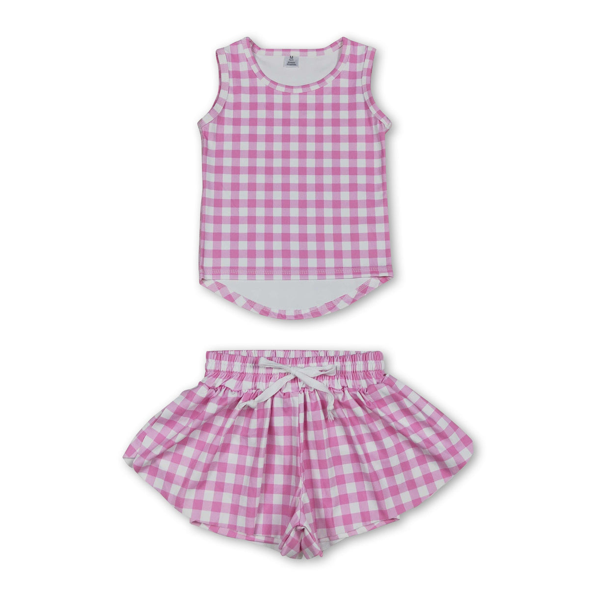 Sleeveless pink plaid top shorts girls active wear set