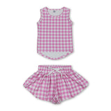 Sleeveless pink plaid top shorts girls active wear set