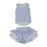 Sleeveless blue plaid top shorts girls active wear set
