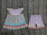Flutter sleeves floral ruffle tunic plaid shorts girls outfits