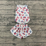 Sleeveless bow flag top shorts kids girls 4th of july outfits