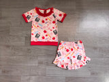 Short sleeves ruffle apple bow girls back to school outfits