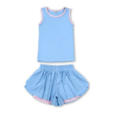 Sleeveless light blue pink top butterfly shorts girls outfits