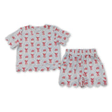 Short sleeves flag bow scallop girls 4th of july outfits