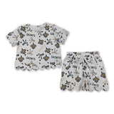 Short sleeves scallop anchor bow girls team outfits