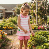Pink stripe strawberry embroidery scallop girls outfits