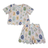 Short sleeves scallop floral toddler girls summer clothes