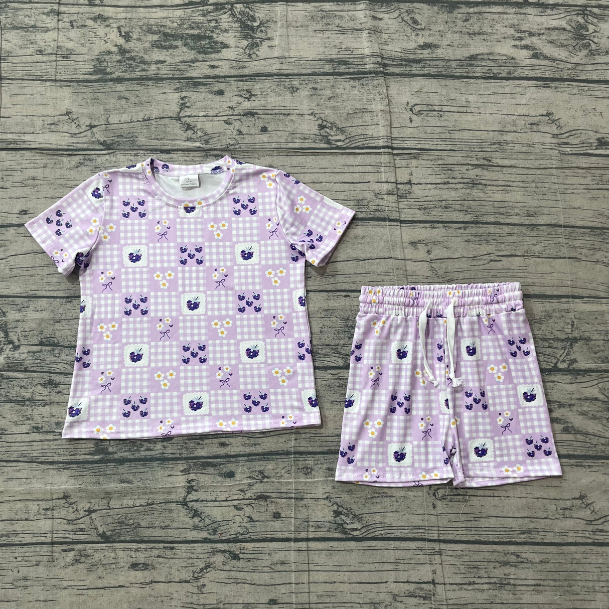 Short sleeves lavender plaid top shorts girls outfits