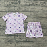 Short sleeves lavender plaid top shorts girls outfits