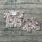 Short sleeves scallop duck camo bow girls summer clothes