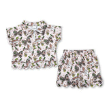 Short sleeves scallop duck camo bow girls summer clothes