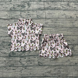 Short sleeves scallop duck camo bow girls summer clothes