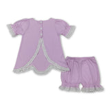 Short sleeves pink cotton lace top shorts girls summer outfits