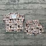 Short sleeves scallop gold bow girls summer clothes