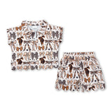 Short sleeves scallop gold bow girls summer clothes