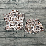 Short sleeves scallop gold bow girls summer clothes