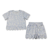 Short sleeves floral scallop pullover shorts girls outfits