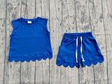 Sleeveless blue scallop top shorts kids girls team outfits