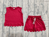 Sleeveless maroon scallop top shorts kids girls team outfits