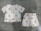 Short sleeves scallop duck floral bow girls summer clothes