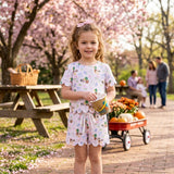 Short sleeves scallop duck floral bow girls summer clothes