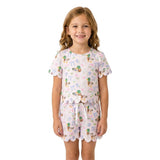 Short sleeves scallop duck floral bow girls summer clothes
