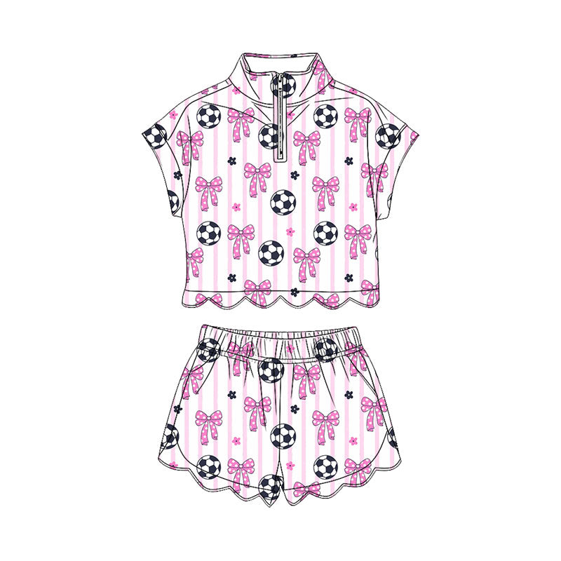 Stripe bow soccer scallop pullover shorts girls outfits