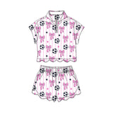Stripe bow soccer scallop pullover shorts girls outfits