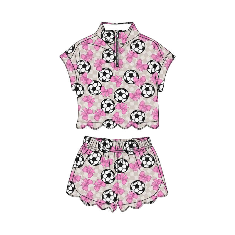 Plaid bow soccer scallop pullover shorts girls outfits