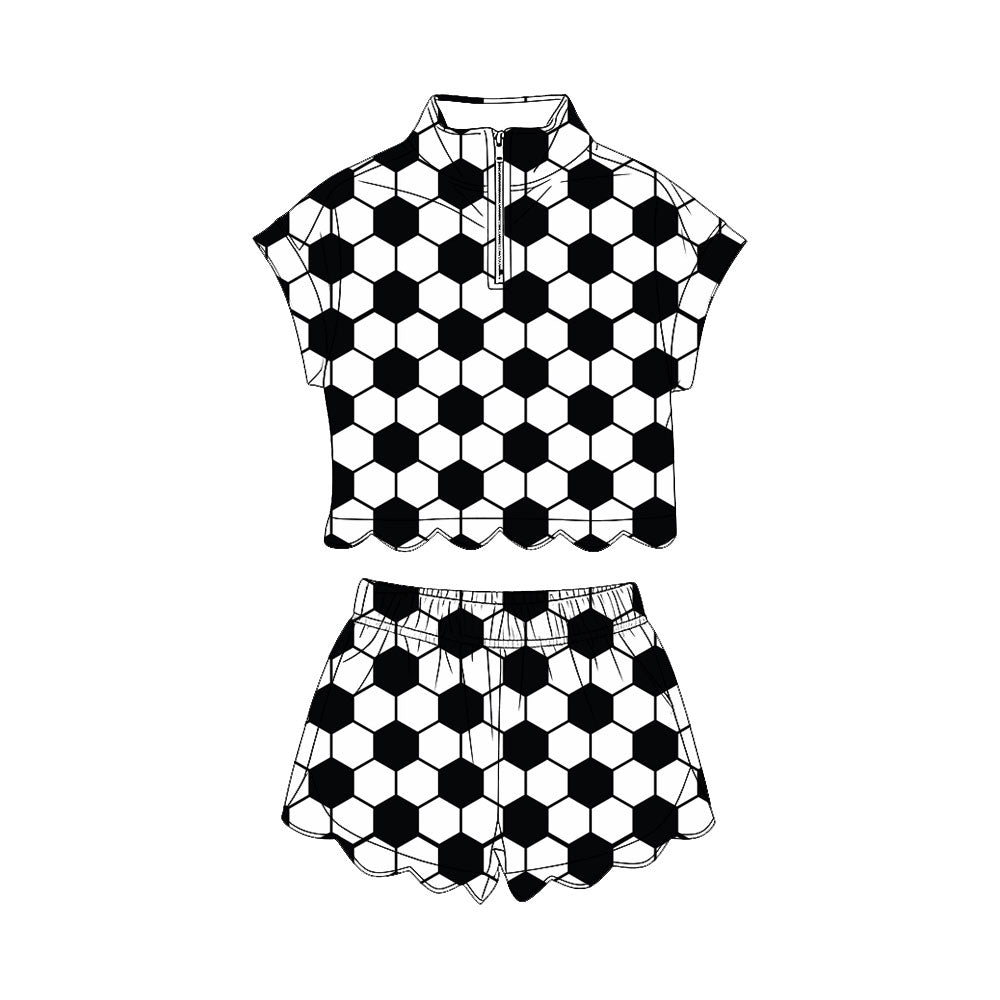 Short sleeves soccer scallop pullover shorts girls outfits