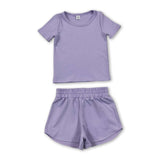 Short sleeves lavender top shorts kids girls yoga active set