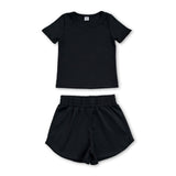 Short sleeves black top shorts kids girls yoga active set