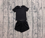 Short sleeves black top shorts kids girls yoga active set