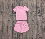 Short sleeves pink top shorts kids girls yoga active set