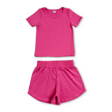 Short sleeves hot pink top shorts kids girls yoga active set
