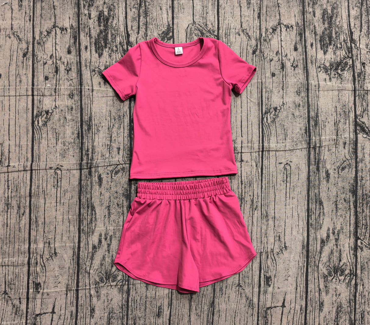 Short sleeves hot pink top shorts kids girls yoga active set