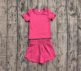 Short sleeves hot pink top shorts kids girls yoga active set