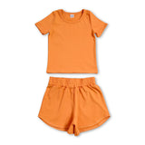 Short sleeves orange top shorts kids girls yoga active set
