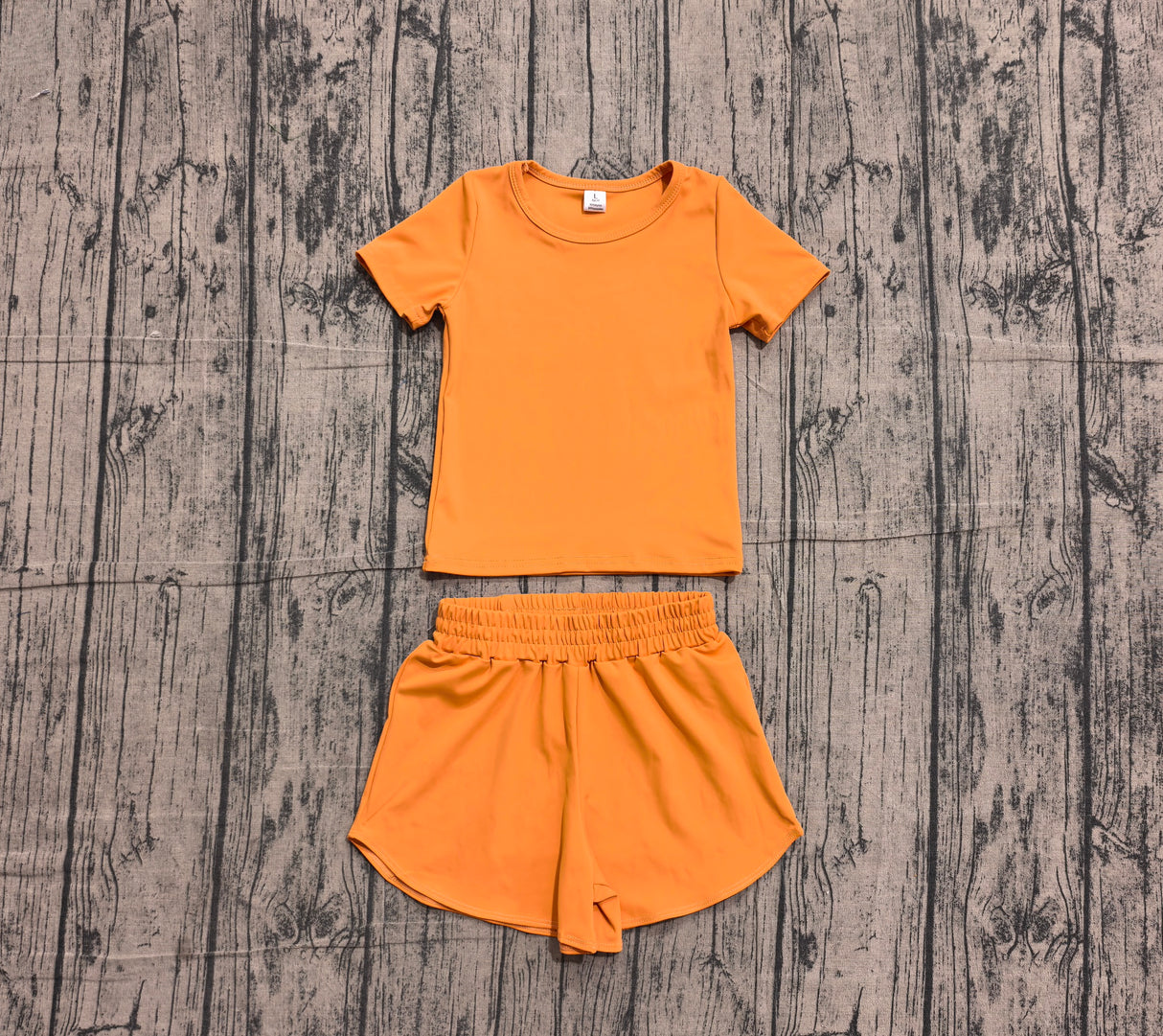Short sleeves orange top shorts kids girls yoga active set