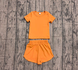 Short sleeves orange top shorts kids girls yoga active set