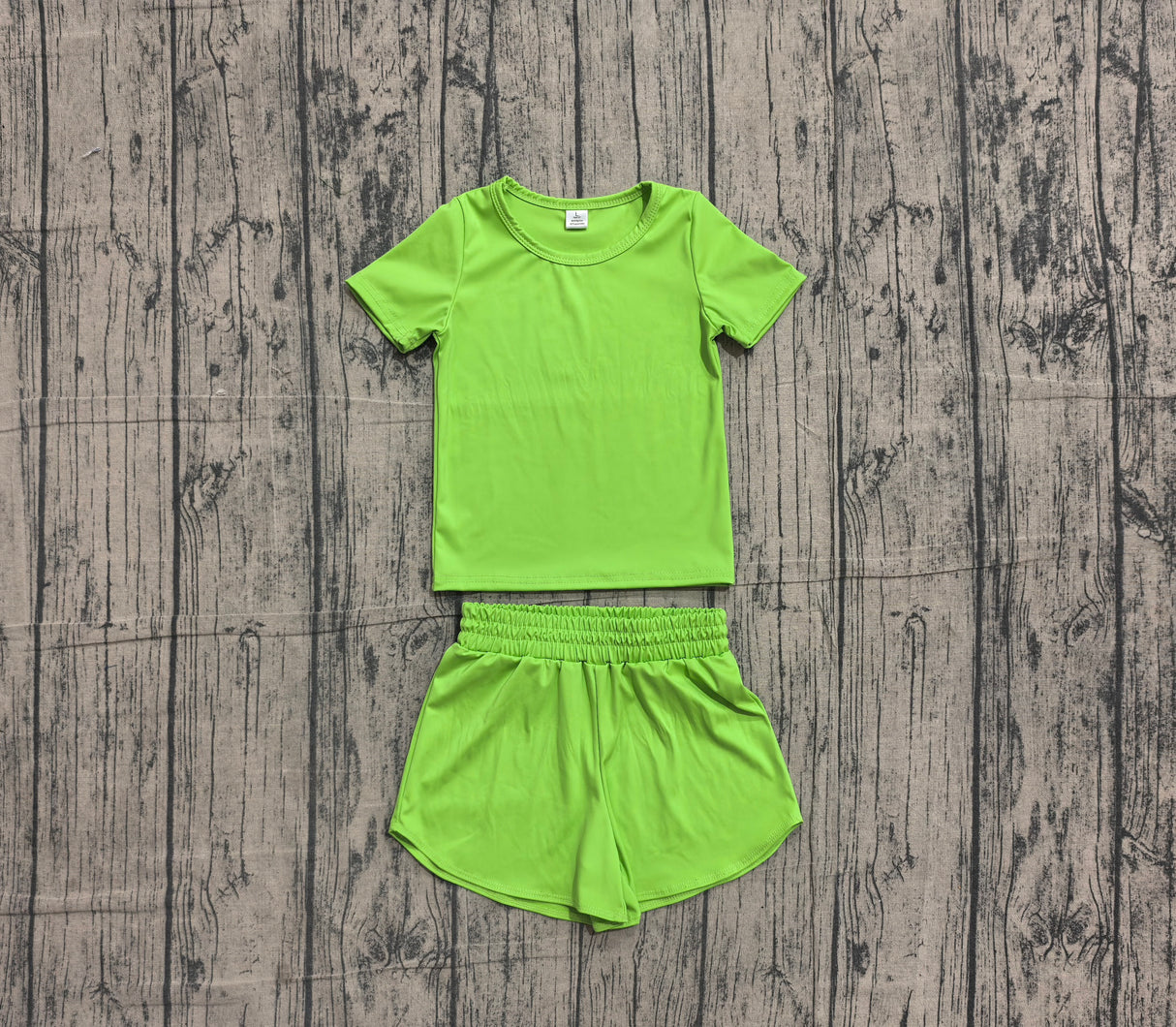 Short sleeves green top shorts kids girls yoga active set