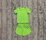 Short sleeves green top shorts kids girls yoga active set