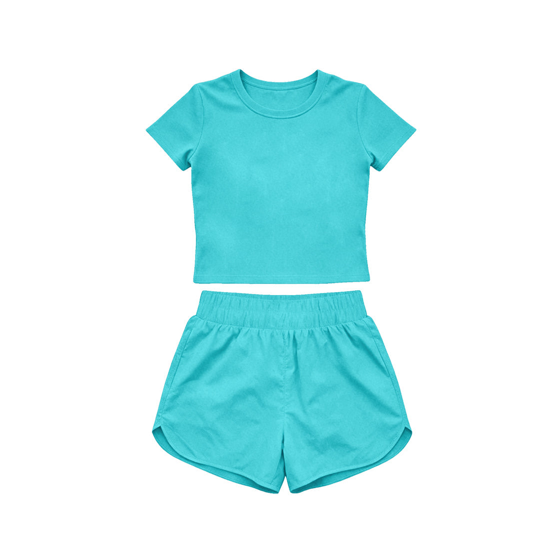 Short sleeves aqua top shorts kids girls yoga active set